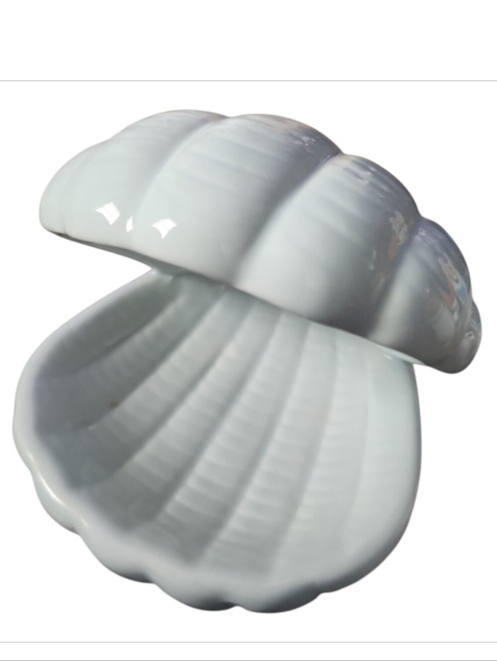 Vintage Shell Shaped Blue Ceramic Trinket Vanity Dish NWOT